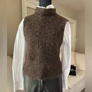 Rachel Zoe Women’s Brown Bouclé Knit Classic Mock Neck Sweater Vest Size M